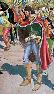 John of Gaunt presenting his Horn to the People of Hungerford - A Painting in Hungerford Town Hall - Photo  Nash Ford Publishing